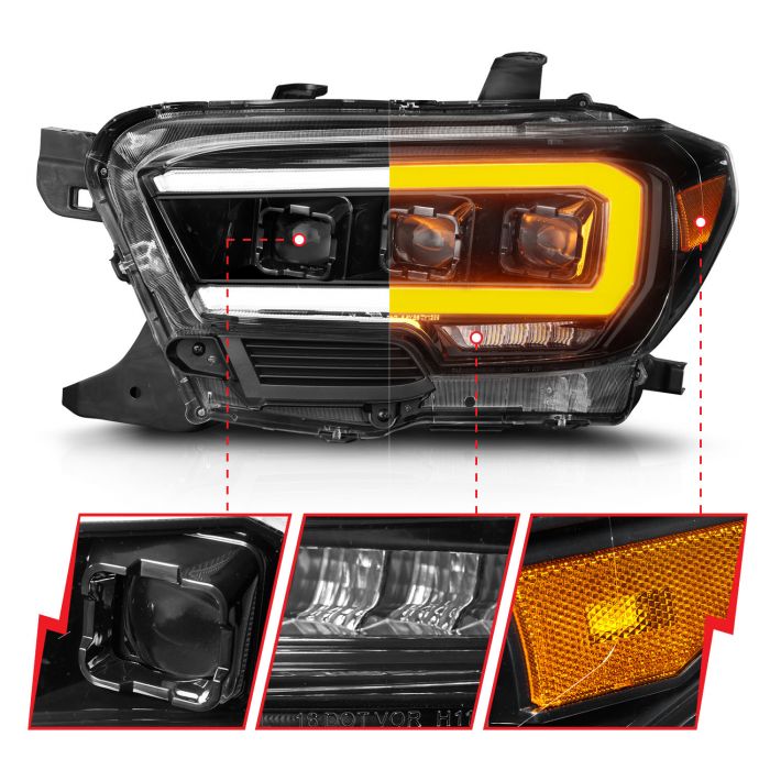 Projector Headlights for 2016-2023 Tacoma Black w/ Initiation & Sequential Signal